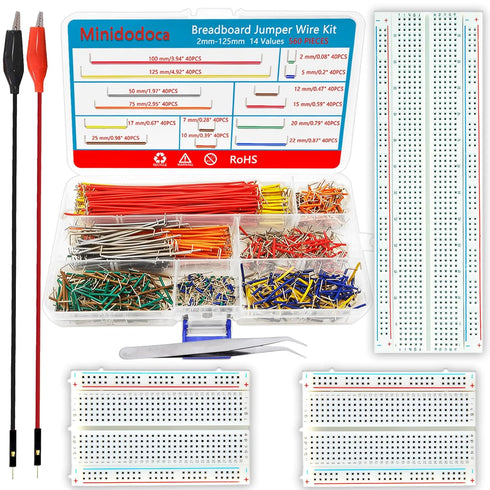 560Pcs Breadboard and Jumper Wire kit PCB Circuit Board Assortment 14 Different Lengths with breadboard?Tweezers?Alligator Clip Test Leads and Pla...