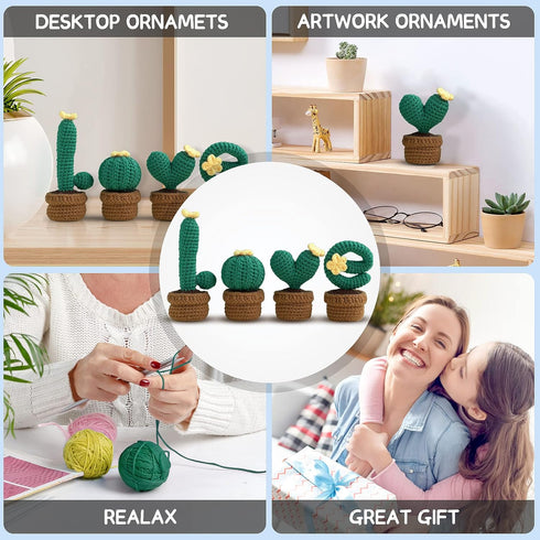 ArwySciI Crochet Kit for Beginners, 4 PCS Potted Kits with Yarn, Step by Step Videos, DIY Crafts for Adults and Kids, Gifts for Crochet Lovers, Bi...