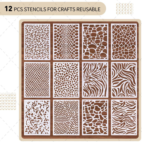 12 PCS Stencils for Crafts Reusable Densely Patterned Cool Painting Stencil Set,8''*5.9''Plastic Painting Stencils for Scrapbooking Cookies Tile F...
