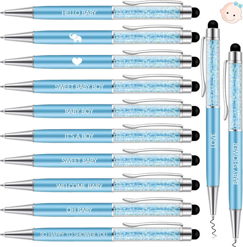BBTO 12 Pcs Baby Shower Pens It's a Boy/Girl Baby Ballpoint Pen Crystal Pen Quotes Pen Screen Touch Stylus Tip Pen Retractable Black Ink Pen for B...