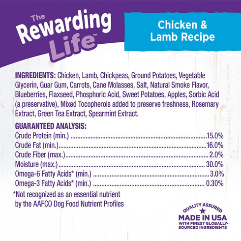 Wellness Rewarding Life Grain-Free Soft Dog Treats, Made in USA with Healthy Ingredients, Ideal for Training (Chicken & Lamb Recipe, 6-Ounce Bag)...