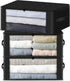 HomeHacks Storage 3-Pack Clothes Organizer Storage Bags Foldable Storage Box with Large Clear Window Sturdy Handles for Closet, Dorm, Pillows, Bed...