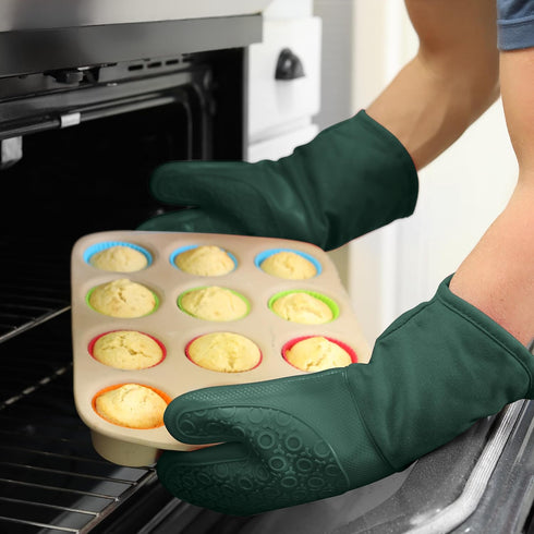 BPA-Free Silicone Oven Mitts Ultra Heat Resistant up to 500°F - Oven Mitts with Thick Cotton Liner - Long Slip Resistant Pot Holders, Flexible Ove...