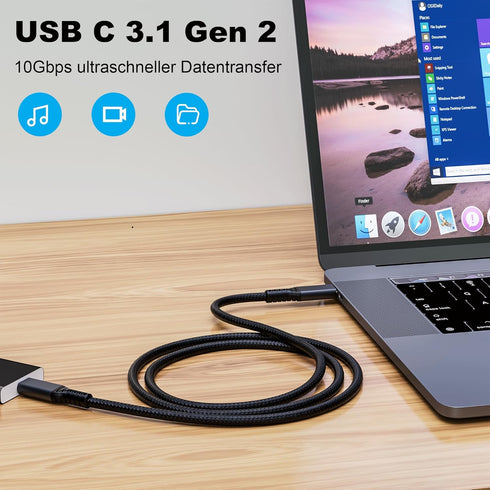 10FT USB-C 3.1 Gen 2 Cable 10Gbps Data Transfer, 60Hz Video Output, 4K Display,100W(5A),USB C Video Monitor Cable 100W PD Fast Charging Compatible...