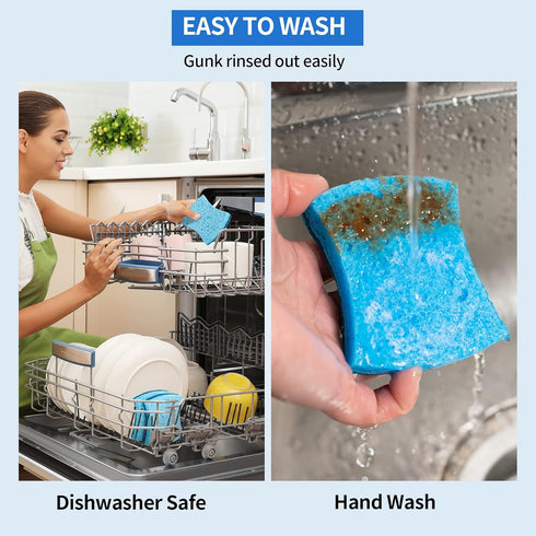 Non-Scratch Cellulose Scrub Sponges 24 Pack, Kitchen Sponge with Double-Side & Ergonomic Design. Sturdy Sponge for Dishes, Coated Cookware, Sink, ...