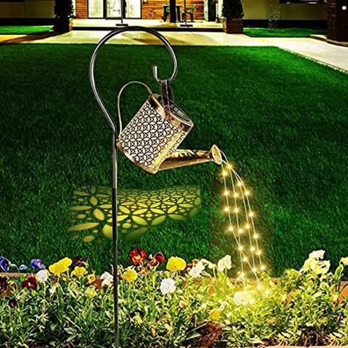 Solar Watering Can Lights, LED Solar Lantern String Light Outdoor Garden Waterproof Hollowed-Out Retro Metal Water Can Lights, for Garden Patio Ya...