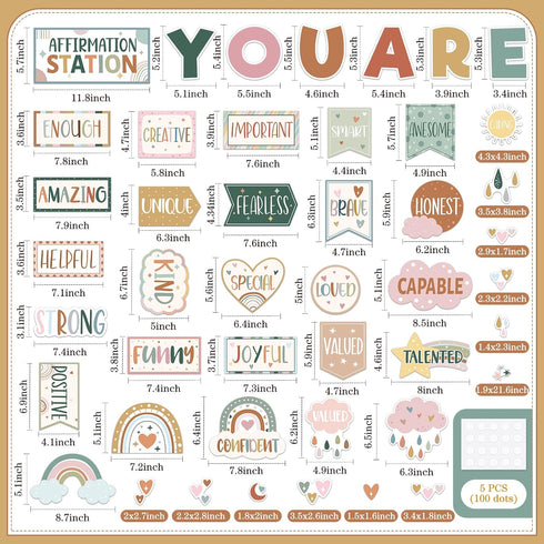 45pcs Boho Affirmation Station Bulletin Board Set Motivational Posters Classroom Mirror Growth Mindset Decor Positive Affirmations Accents Cutouts...