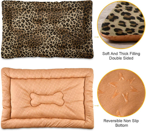 Vintage Leopard Print Dog Bed Cat Bed, Rectangle Comfortable Pet Bed, Ultra Soft Calming Dog Bed for Small Medium Large Dogs, 36" x 24"...