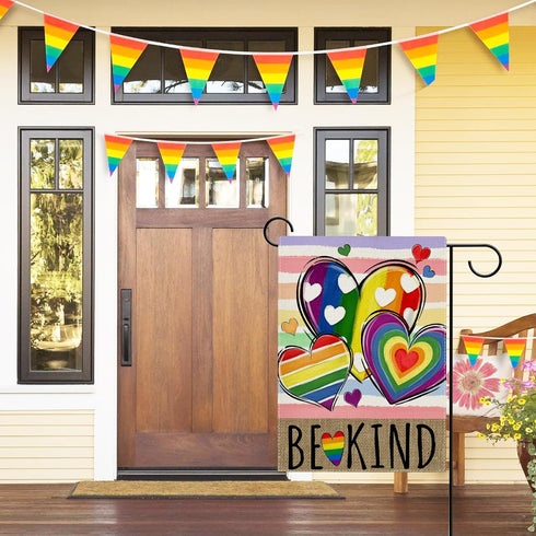 Be Kind Rainbow Love Heart Garden Flag Double Sided, LGBTQ Gay Lesbian Decorative Yard Outdoor Home Pride Month Small Decor, LGBT Bisexual Pansexu...