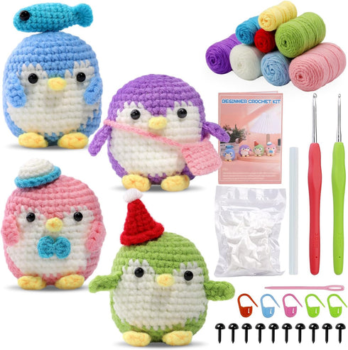 Crochet Kit for Beginners, Crochet Starter Kit with Step-by-Step Video Tutorials and Yarns, DIY Crochet Knitting Kit Animals Supplies for Adults K...