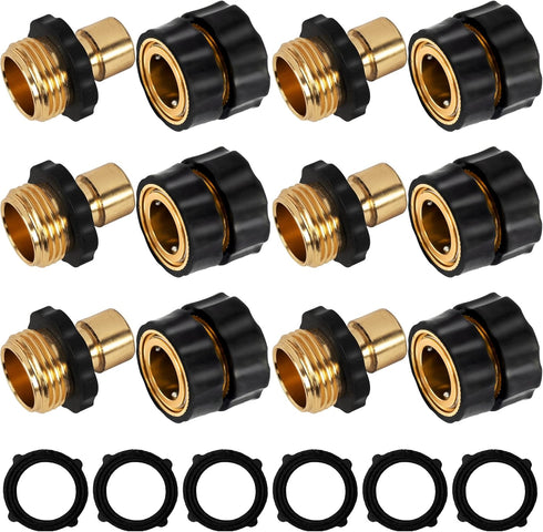 Xiny Tool 3/4 Inch Garden Hose Quick Connect, Quick Connect Garden Hose Fittings, Male and Female Water Quick Release Hose Connector (6 Pack)...