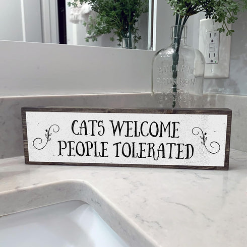 Cats Welcome People Tolerated - Wooden Sign With Metal - Cat Mom Gifts - Cool Gifts For Cat Lovers - Cat Decor - Crazy Cat Lady Gift...