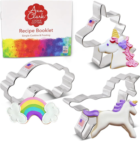 Unicorn Cookie Cutters 3-Pc. Set Made in USA by Ann Clark, Unicorns and Rainbow...