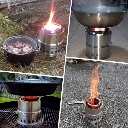 Camp Stove, Ohuhu Camping Stove Wood Burning Stove Stainless Steel Mini Portable Backpacking Survival Stoves for Picnic BBQ Camping Hiking Cooking...