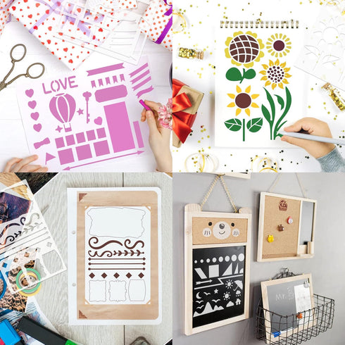24 Pieces Mixed Shapes Drawing Journal Stencils Kit,Animal Flowers Scale Painting Templates for DIY Schedule Wall Art Design,Reusable Plastic Pain...