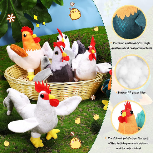 6 Pieces Mini Plush Furry Animal Toys Soft Plush Horse Pig Cattle Rabbit Dog Sheep Hen Doll Stuffed Plush Animals for People Over 3+(Chicken and R...