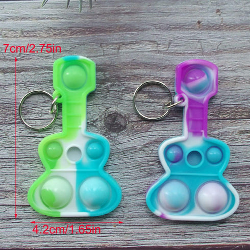20 Packs Rainbow Bulk Music Mini Pop Guitar Bubble Fidget Keychain Gift for Holiday Kids Boys Girls Beach Party Favors and Classroom Student Prize...