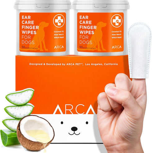 Dog Ear Cleaner Wipes - Cleanser for Dogs - Ear Itching, Dissolves Wax, Dirt & Odor with Coconut Oil & Aloe Vera (100 Finger Wipes)...