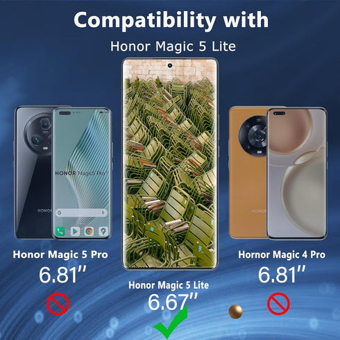 Screen Protector for Honor Magic 5 Lite, Tempered Glass Screen Protector, Anti Fingerprint, 9H Hardness, HD Clear, Tempered Glass Film, 2 Pack Scr...