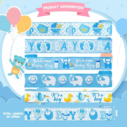 6 Rolls 30 Yards Baby Boy Light Blue Craft Ribbon for Baby Shower Decorative Ribbon Baby Boy Blue Ribbon for Welcome Wrapping Gifts Making Bow Box...