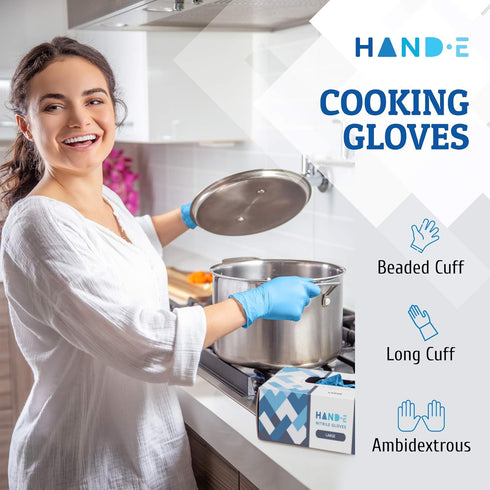 Hand-E Touch Blue Nitrile Disposable Gloves Large 100 Count - Latex Free Medical Exam Gloves, Powder Free Food Safe Cooking Gloves...