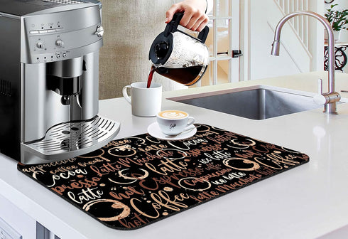 Coffee Bar Mat Accessories for Countertop Absorbent Hide Stain Rubber Backed Dish Drying Mats for Kitchen Counter Draining Pad Decor Gift Fit Unde...