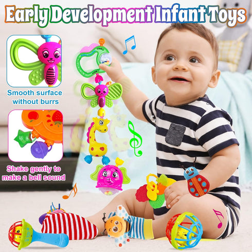 Baby Rattles 0-6 Months - 17 Pcs Baby Rattle Toys Set Infant Toys for 0-3 Months Baby Toys 3-6 Months Newborn Toys with Teething and Wrist Socks R...