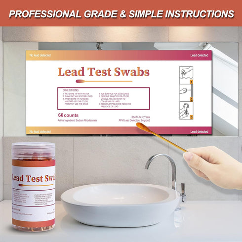 Lead Test Swab Kit (60 Rapid Home Testing Swabs) 30-Second Results. Dip in Water. Home Use for All Surfaces - Painted, Dishes, Toys, Jewelry, Meta...