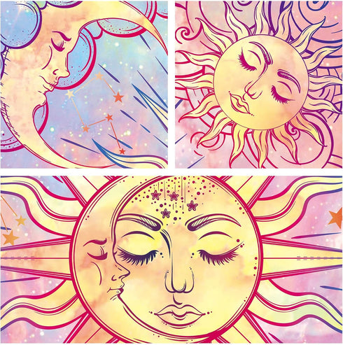 Ohjijinn Pastel Pink Burning Sun Tapestry - Mystic Celestial Sun and Moon with Stars - Psychedelic Hippy Tie Dye Wall Hanging for Party Home Decor...