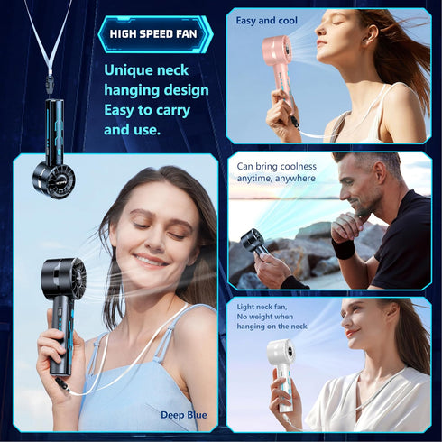 Portable High Speed Mini Handheld Fan, USB Rechargeable Neck Personal Mini Fan(7000 RPM high speed motor,Lasts 4-16 Hours) 4-speed powerful Wind F...