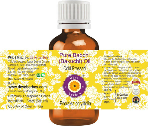Deve Herbes Babchi (Bakuchi) Oil (Psoralea corylifolia) | Cold Pressed | Pure | Natural | Undiluted | For Diluting Essential oils | For Skin & Mas...
