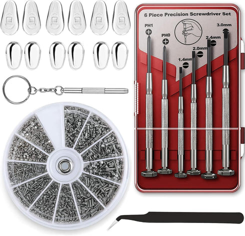 Eyeglass Repair Kit, PTSLKHN Sunglasses Repair Tool Kit with Eyeglass Screws, Precision Screwdriver Set, Tweezer and Nose Pads for Glasses and Wat...