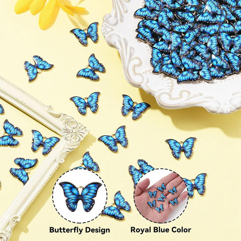 DanLingJewelry 100 pcs Blue Enamel Butterfly Pendant Charms for Butterfly Necklace Jewelry Making Bracelet Earring...