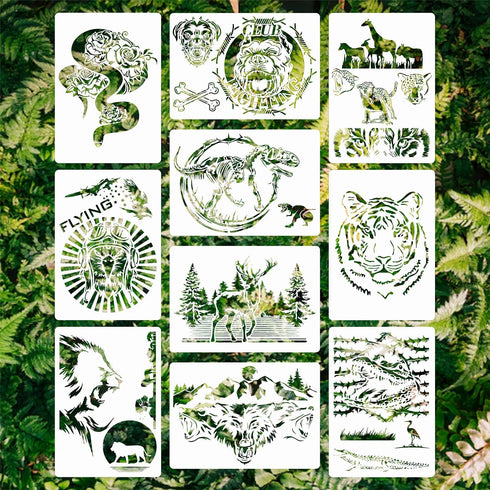 Animal Stencils for Painting, 10 PCS Reusable Forest Wildlife Drawing Template DIY Stencils for Painting on Wood Wall Card Rock Decor...