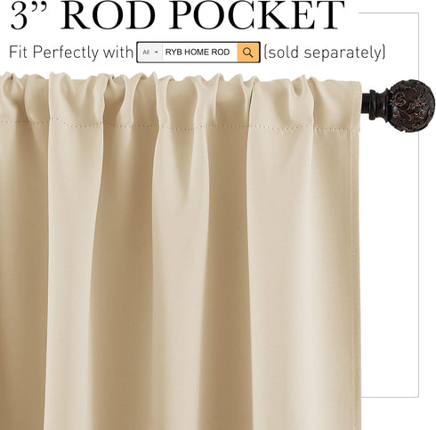 RYB HOME Thermal Insulated Curtains Blackout Small Window Drapes Light Block Privacy for Bathroom Kitchen Laundry RV Curtains, 42 inch Wide by 36 ...