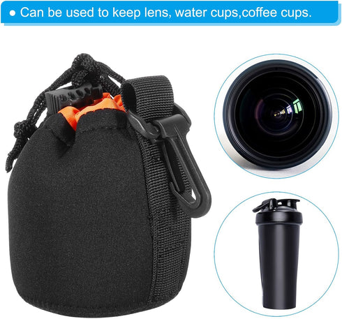 PATIKIL Camera Lens Bag, 3.1" IDx3.9 H Drawstring Lens Pouch with Thick Protective Neoprene, Lens Case for DSLR Camera Lens, Water Coffee Cups, Bl...