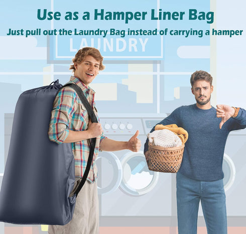Heavy Duty Laundry Bag 2 Pack XL Nylon Laundry Bags with Straps, Washable Large Dirty Clothes Organizer with Drawstring Closure, Travel Washing Ba...