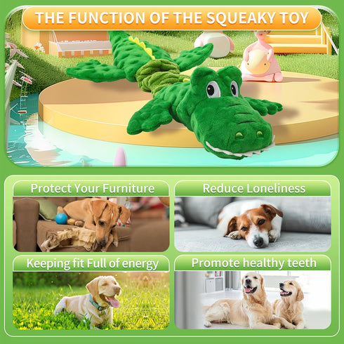 Squeaky Dog Toy for Small Medium Large Dogs?Crocodile Shaped Tug of War Interactive Dog Toy?Soft Fabric and Sturdy Dog Plush Toy for Indoor Play...