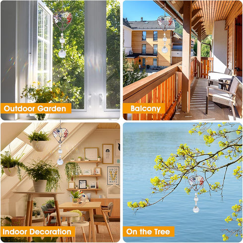 Rainbow Crystal Sun Catcher, Tree of Life Suncatchers Heart Shaped Hanging Ornament Chakra Stones Window Crystal Ball Prism Pendant Garden Home Ca...