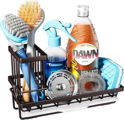 Consumest Sink Caddy Kitchen Sink Organizer, Sponge Holder for Kitchen Sink with Removable Drip Tray for Countertop Dish Soap Holder Dispenser Bru...