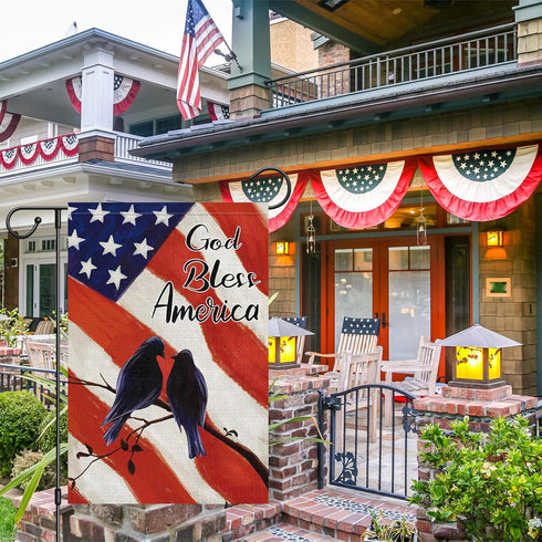 God Bless America 4th of July Garden Flag Patriotic Birds House Flag 12x18 Inch Double Sided, America Independence Day Flag Memorial Day Yard Bann...