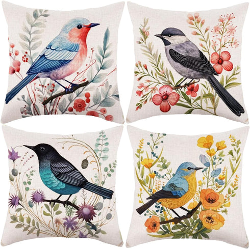 HOSTECCO Bird Floral Throw Pillow Covers 16x16 inch Set of 4 Waterproof Outdoor Pillow Cases Farmhouse Decorative Cushion Covers for Sofa Couch......
