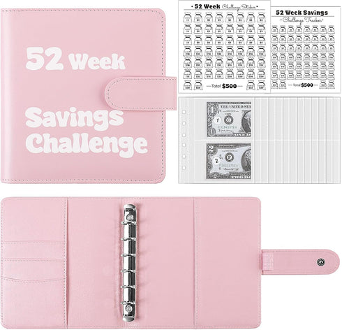 52 Week Money Saving Challenge Binder, A7 Savings Challenges Books with Cash Envelopes, Pink Budget Binder for Planning and Saving $500...
