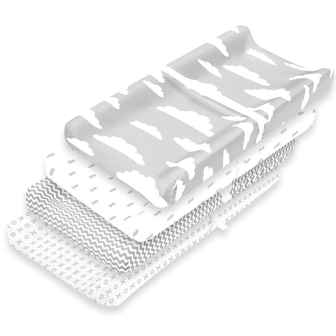 Changing Pad Cover – Premium Baby Changing Pad Covers 4 Pack – Boy or Girl Changing Pad Cover – Pure Cotton Machine Washable Grey and White Changi...
