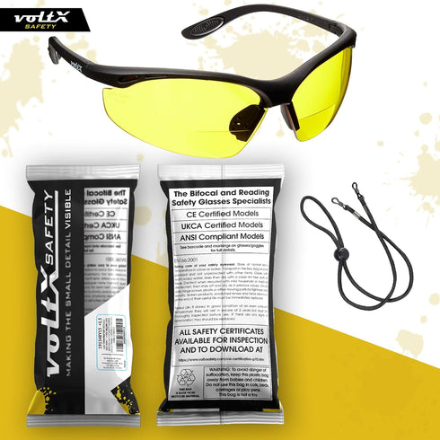 voltX 'CONSTRUCTOR' BIFOCAL Reading Safety Glasses (YELLOW +1.5 Dioptre) ANSI Z87.1+ & CE EN166F, certified/Cycling Sports Glasses includes safety...