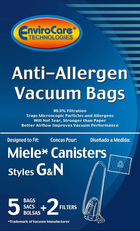 EnviroCare Replacement Allergen Vacuum Cleaner Dust Bags made to fit Miele AirClean 3D Canisters Style GN 5 Pack with 2 Filters...