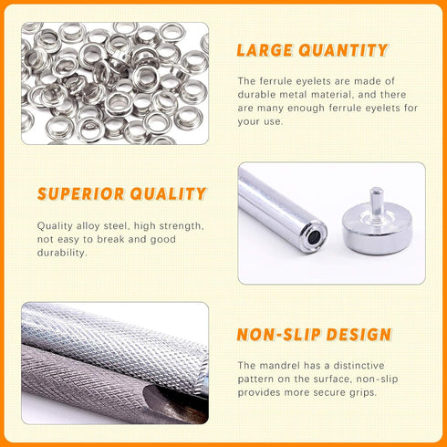 Rustark 200 Sets 1/4 Inch Silver Grommet Assortment Kit with 4 Pcs Setting Install Tool, 6mm Metal Eyelets Set in Storage Box for Clothes Shoes Ba...