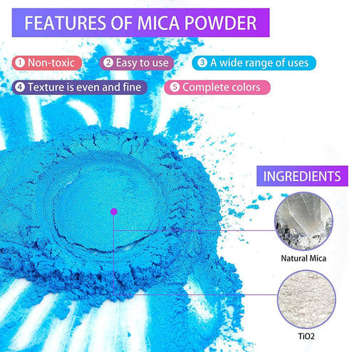30 Colors Mica Powder, Mica Pigment Powder for Epoxy Resin, Lip Gloss, Eye Shadow, Paint, Dye, Soap Making, Nail Polish, Candle Making, Bath Bombs...