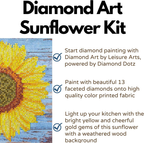 DIAMOND ART BY LEISURE ARTS Diamond Painting Kits for Adults 8"X8" Beginner Sunflower, Full Drill, Art Kits, Dimond Art, for Adults, Kit...