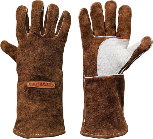 YESWELDER 14-Inch Welding Gloves - Cow Leather, Heat/Fire Resistant for Forge/Mig/Stick Welding, Oven/Grill/Fireplace Mitts with Soft Lining - Ide...